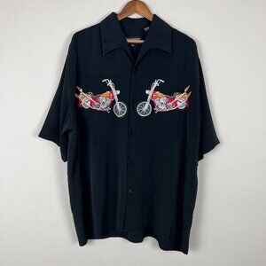 Dragonfly Shirt Mens XXL Black Button Up Motorcycle Embroidered Short Sleeve 2XL